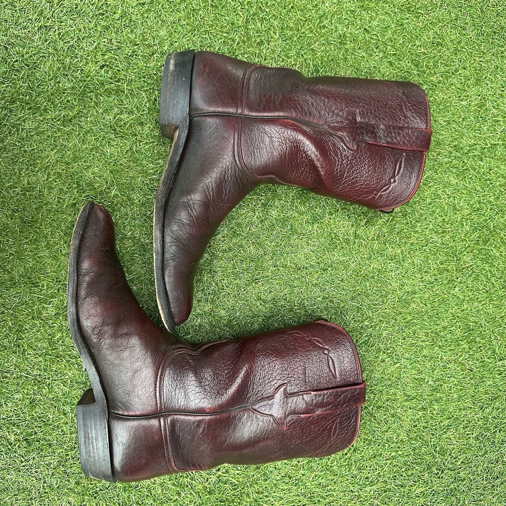 Vintage Lucchese Goatskin Roper Cowboy Boots Mens Size‎ 9 D Cherry Rodeo Western - Picture 9 of 16